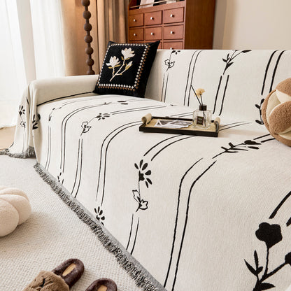 Chenille Jacquard Sofa Throw Cover with Tassel Soft Thick Couch Protector Blanket