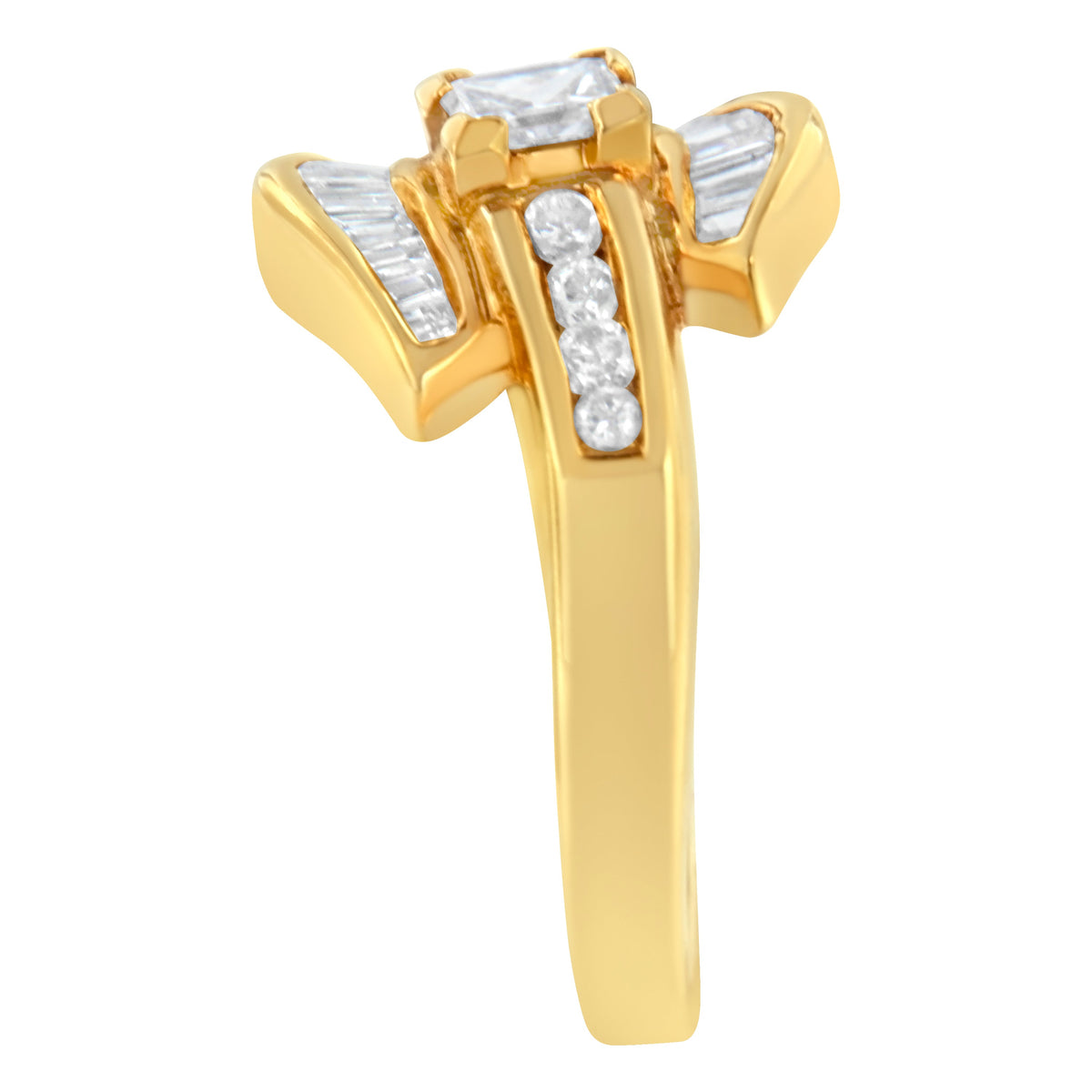 14K Yellow Gold 1.0 Cttw Princess Diamond Geometric Cocktail Ring