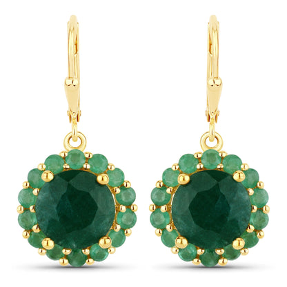 8.54 Carat Dyed Emerald and Emerald .925 Sterling Silver Earrings