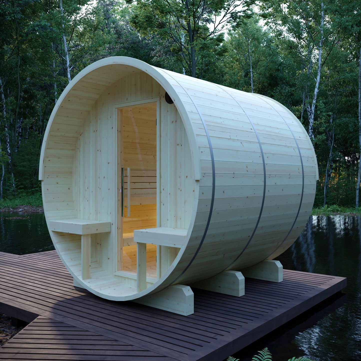 Helsinki Finnish Barrel Sauna with Terrace and WiFi Heater - Finnish Sauna Builders