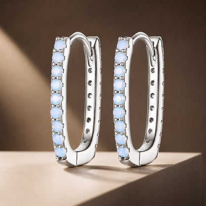 925 Sterling Silver Opal Earrings with Platinum Plating for Women