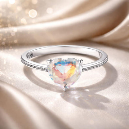 925 Sterling Silver Oxidized Silver Ring with Transparent Glass - Size 7.0 for Women