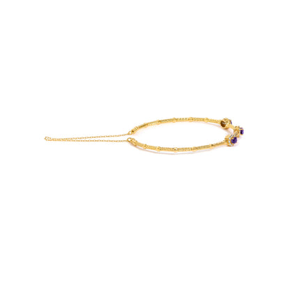 18K Yellow Gold Purple Amethyst and 1/3 Cttw Diamond Halo Station Bracelet
