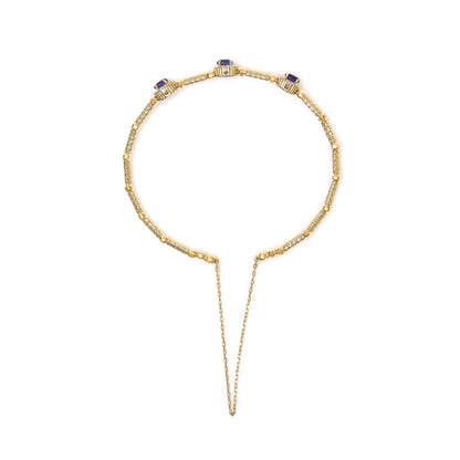 18K Yellow Gold Purple Amethyst and 1/3 Cttw Diamond Halo Station Bracelet