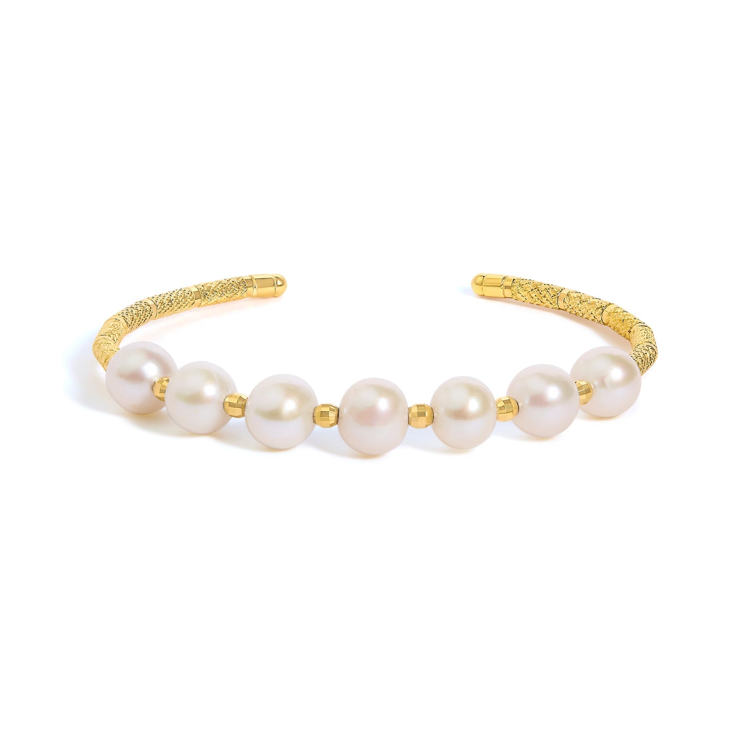 18K Yellow Gold Freshwater Pearl Cuff Bangle Bracelet
