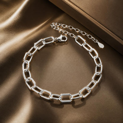 925 Sterling Silver White Gold Plated 15+6cm Adjustable Bracelet for Women