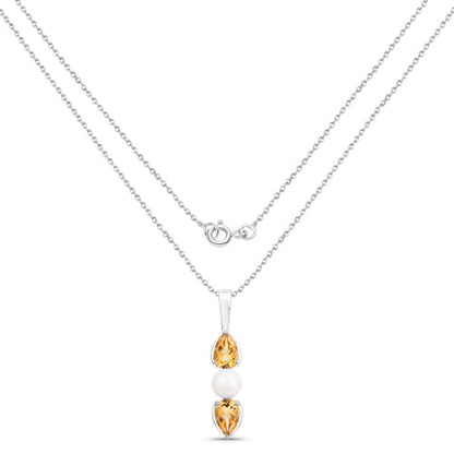 1.34 Carat Genuine Citrine and Pearl .925 Sterling Silver Pendant