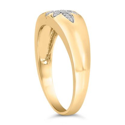 18K Yellow Gold 1/10 Cttw Diamond Star Burst Inlay Ring