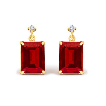 18K Yellow Gold Rectangular Emerald-Cut Garnet and Diamond Dangle Earrings
