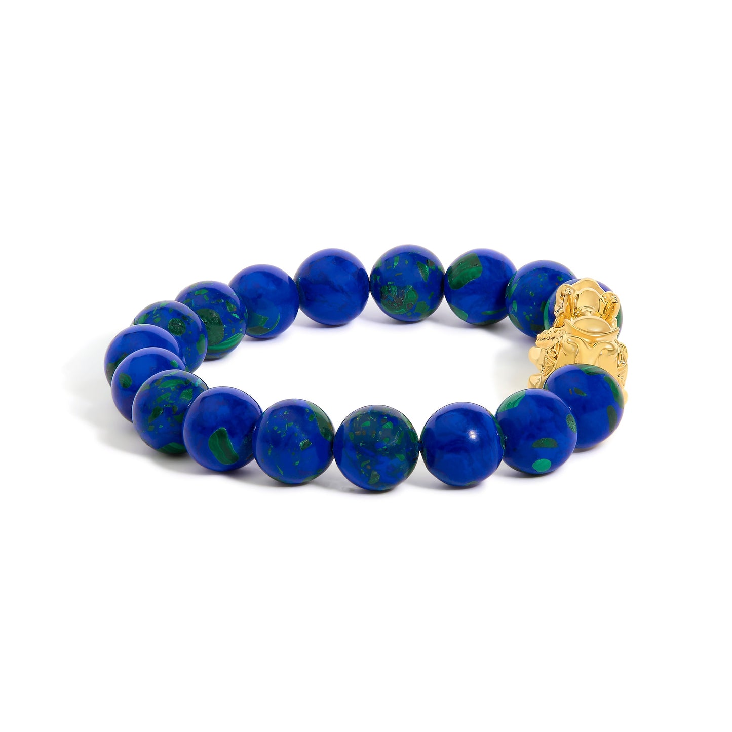 18K Yellow Gold Azurite Beaded Dragon Charm Bracelet
