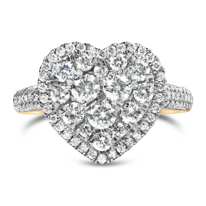 14K Yellow Gold 1 1/2 Cttw Diamond Heart Shaped Composite Ring (H-I Color, SI2-I1 Clarity) - Ring Size 7