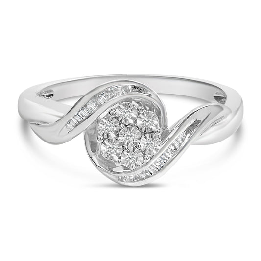 Sterling Silver 1/10 Cttw Diamond Bypass Cluster Ring