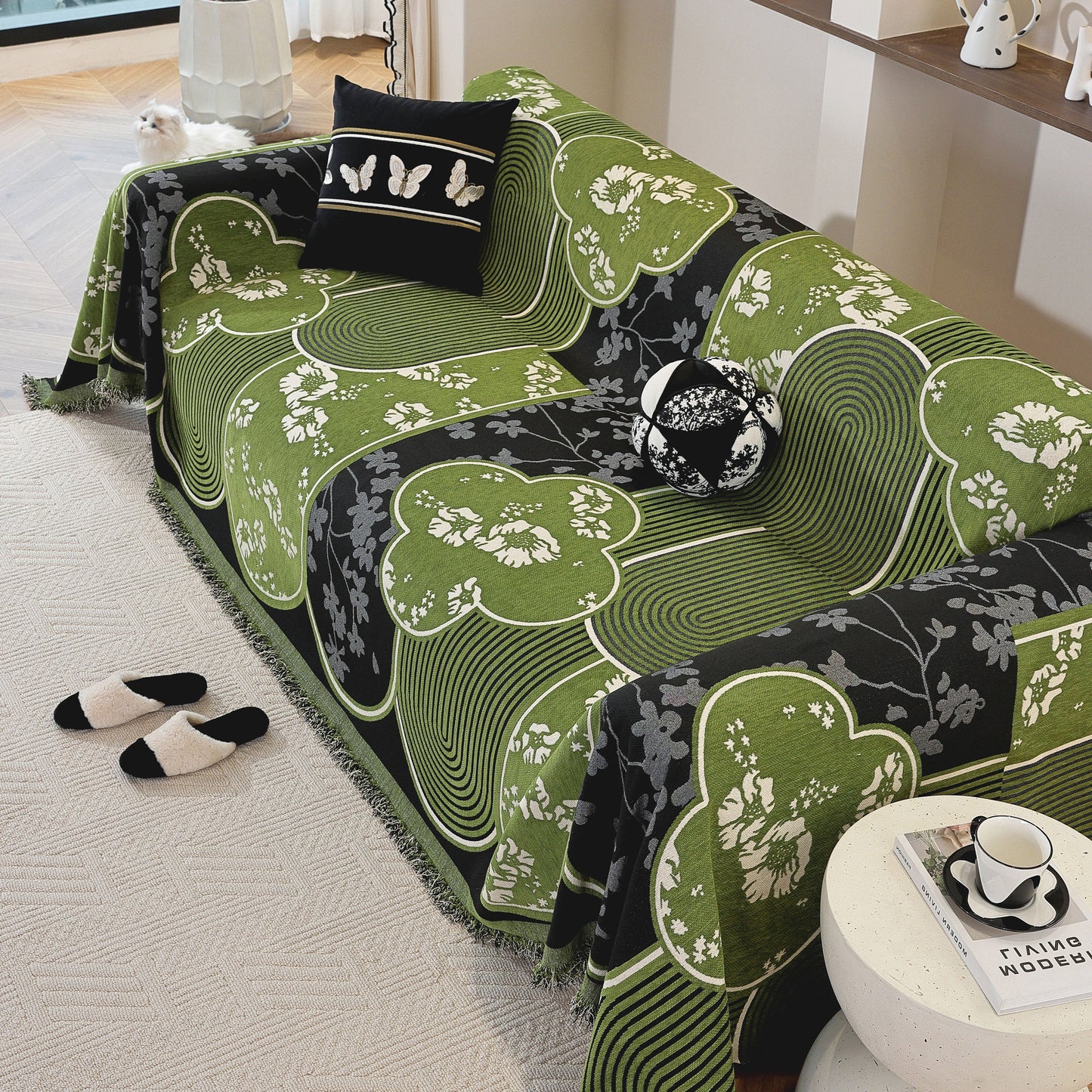 Modern Retro Sofa Throw - Decorative, Washable Chenille Blanket & Couch Protector