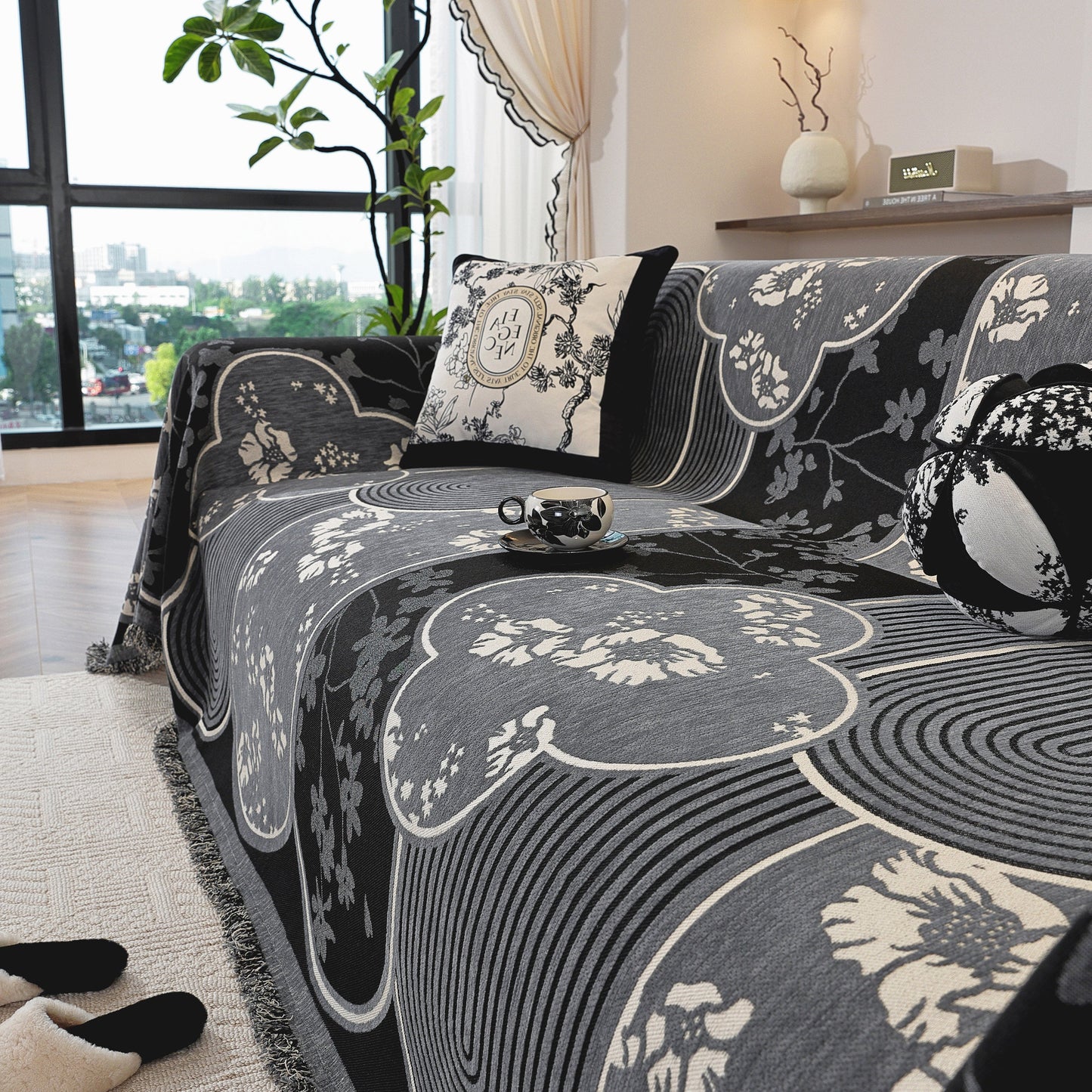 Modern Retro Sofa Throw - Decorative, Washable Chenille Blanket & Couch Protector