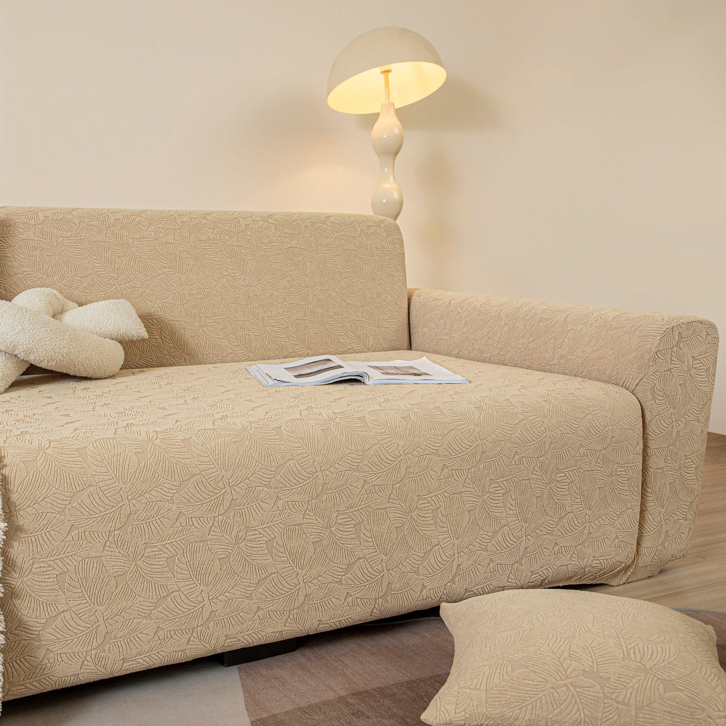 3D Jacquard Leaf Pattern Couch Slipcover, High Stretch Washable Textured Sofa Cover