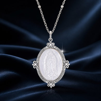 925 Sterling Silver Necklace with White Gold Plating, 40+5cm Length, CZ & Mother of Pearl Pendant for Women