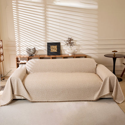 Natural Textured Linen Couch Cover, Breathable & Hypoallergenic Furniture Protector