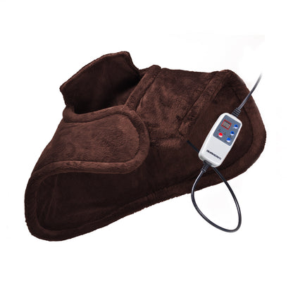 Therapeutic Heated Shoulder Neck Wrap Heating Pad w/ Magnetic Clasp - Brown