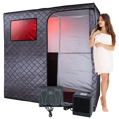 Durasage Portable Full Size Infrared Sauna for at Home | Ultra Low EMF Infrared | LED Lighting, Heating Foot Pad, Ceramic Heat Fan (2-Person)