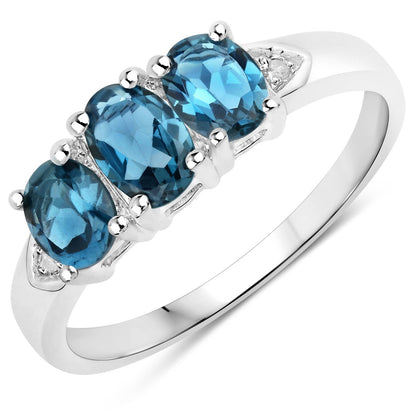 1.35 Carat Genuine London Blue Topaz and White Diamond .925 Sterling Silver Ring