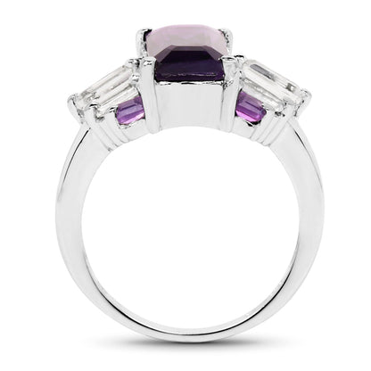 4.20 Carat Genuine Amethyst and White Topaz .925 Sterling Silver Ring