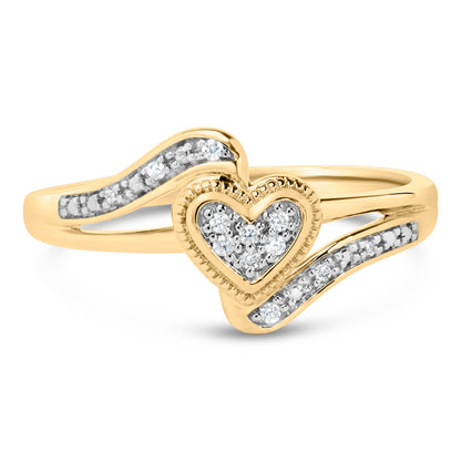 14K Yellow Gold Plated .925 Sterling Silver Diamond Accent Filigree Heart Promise Ring (I-J Color, I3 Clarity)- Size 7