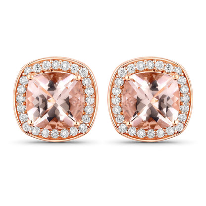 2.71 Carat Genuine Morganite and White Diamond 14K Rose Gold Earrings