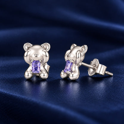 925 Sterling Silver White Gold Plated 0.9 x 0.6 cm Pavé CZ Earrings for Women