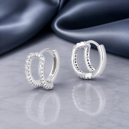925 Sterling Silver Earrings with White Gold Plating and Pavé Setting CZ for Women