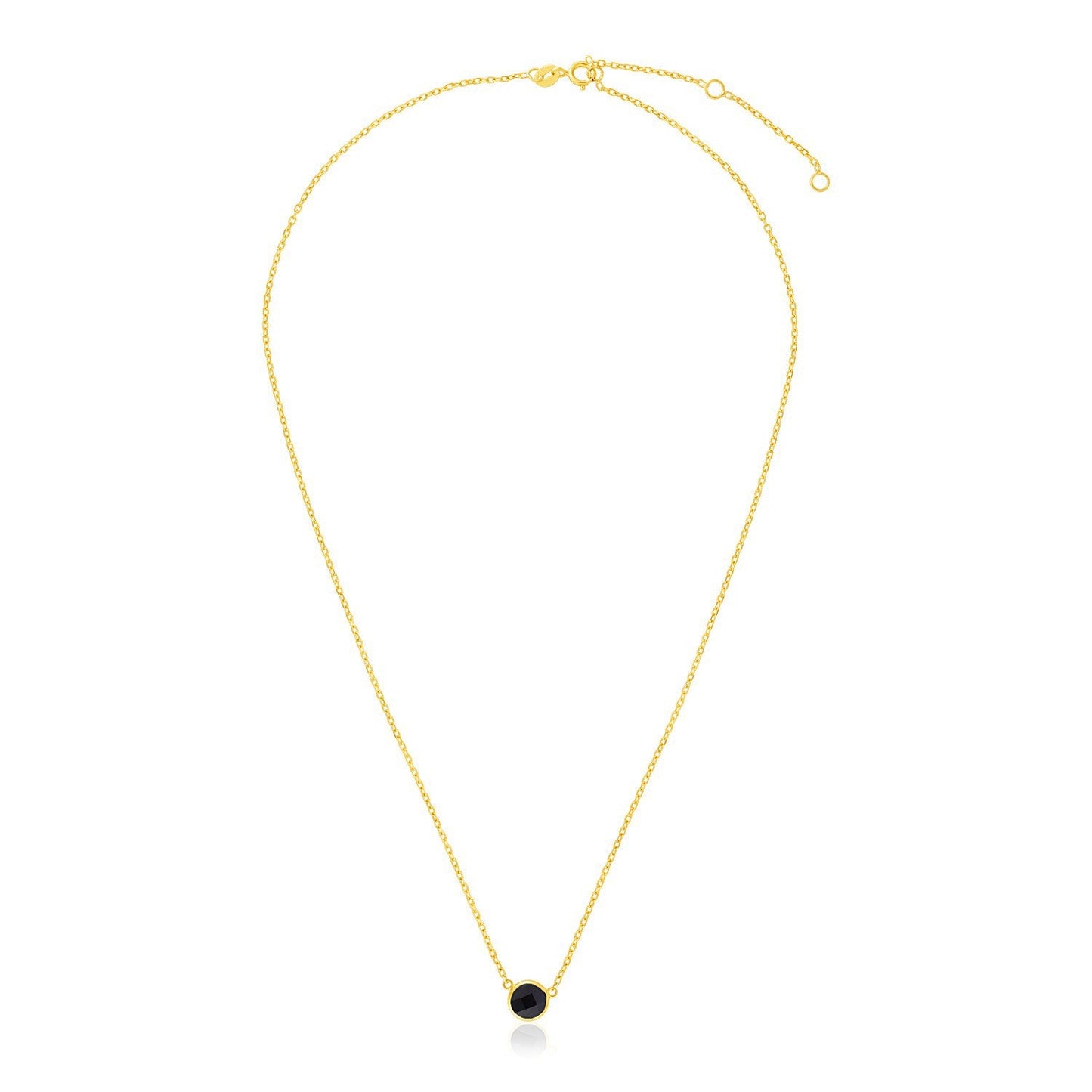 14k Yellow Gold 17 inch Necklace with Round Onyx