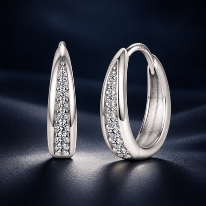 925 Sterling Silver White Gold Plated 1.3cm Moissanite Hoop Earrings for Women