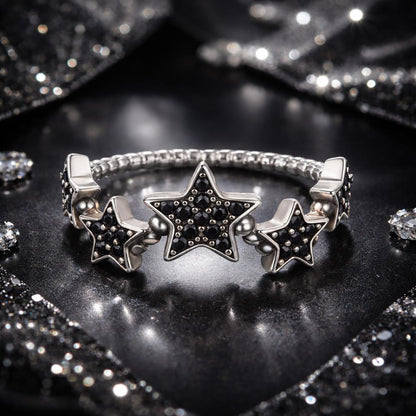 925 Sterling Silver Oxidized Rings with Pavé Setting CZ, Size 6.0 for Women