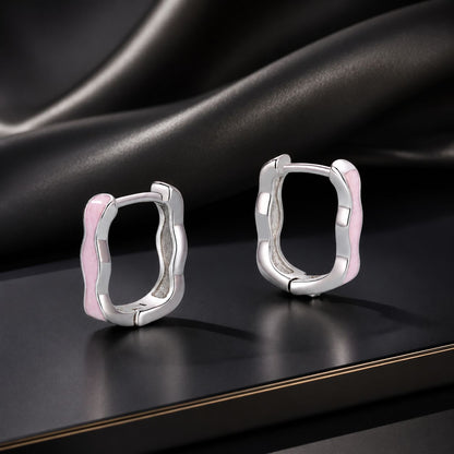 925 Sterling Silver Earrings with Enamel in White Gold Finish - 13*3mm for Women