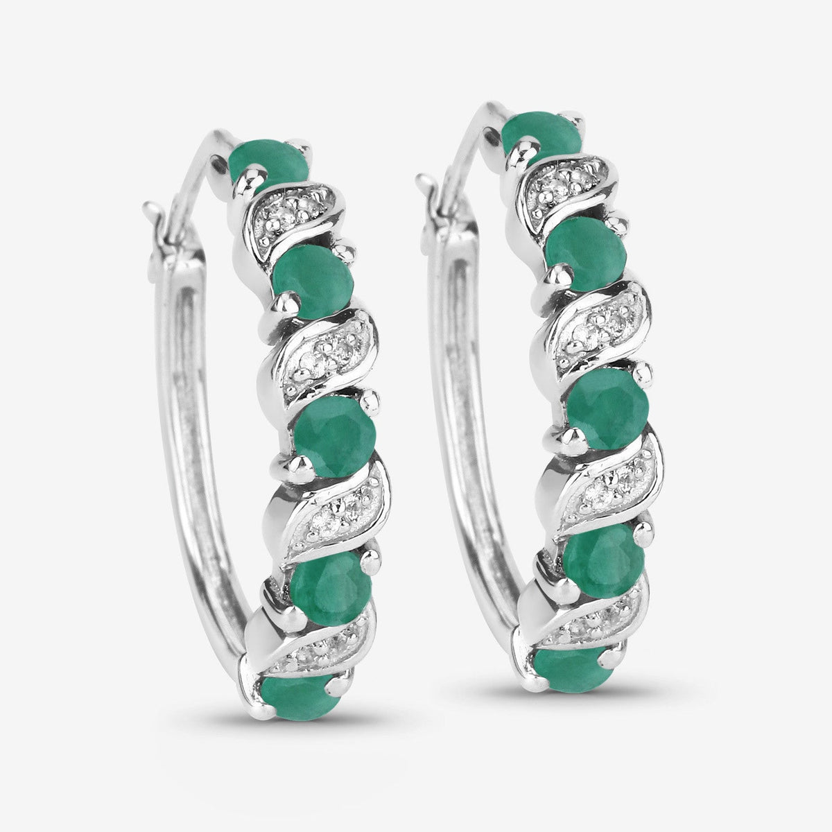1.08 Carat Genuine Emerald and White Topaz .925 Sterling Silver Earrings