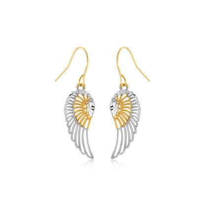 Two-Tone Wing Drop Earrings in 10K Gold