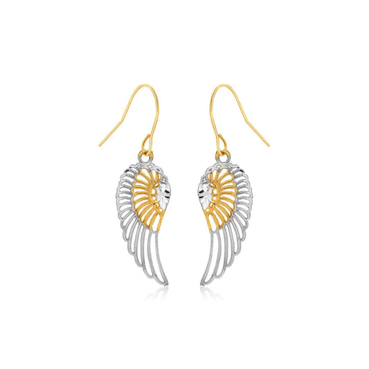 Two-Tone Wing Drop Earrings in 10K Gold