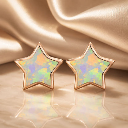 925 Sterling Silver Plated Rose Gold Translucent Opal Earrings 0.7cm for Women