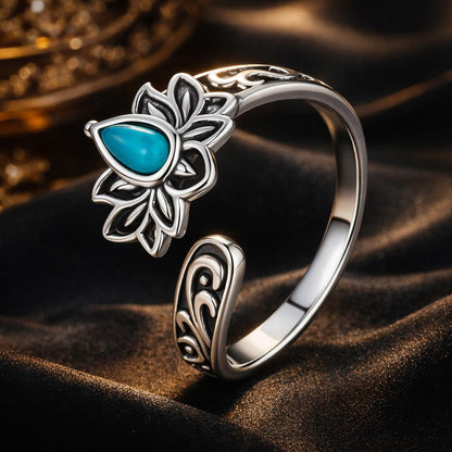 925 Sterling Silver Ring with Synthetic Turquoise in Oxidized Finish for Women
