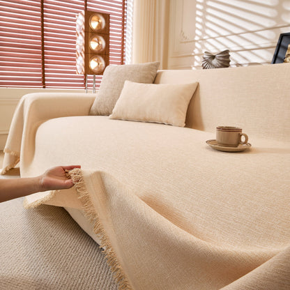 Natural Textured Linen Couch Cover, Breathable & Hypoallergenic Furniture Protector