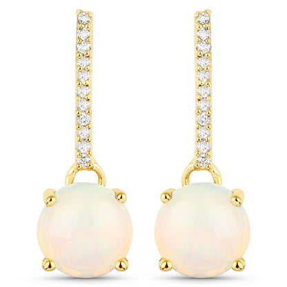 1.06 Carat Genuine Ethiopian Opal and White Diamond 10K Yellow Gold Earrings