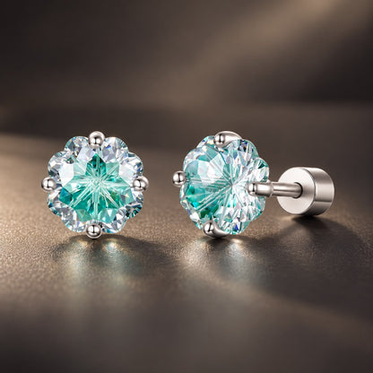 925 Sterling Silver White Gold Plated Transparent Glass 0.8x1.0cm Earrings for Women
