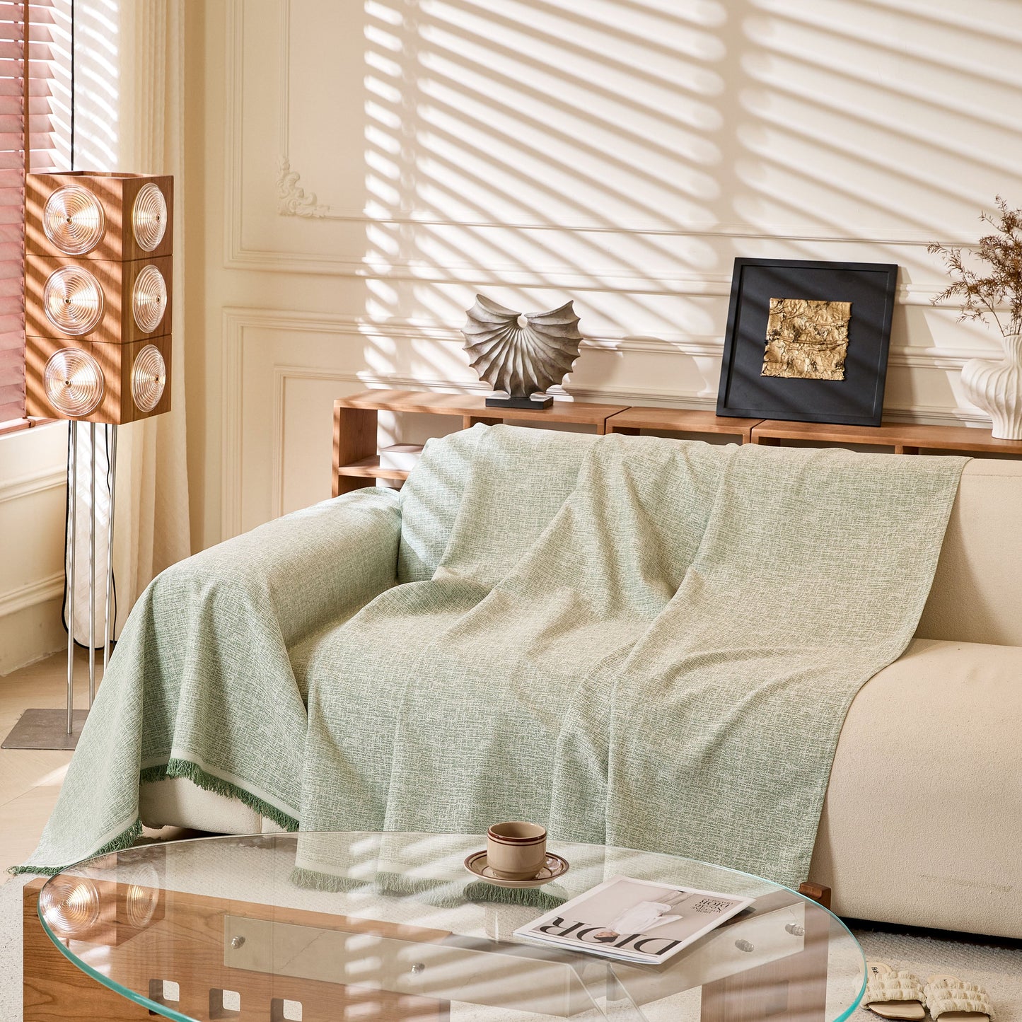 Natural Textured Linen Couch Cover, Breathable & Hypoallergenic Furniture Protector