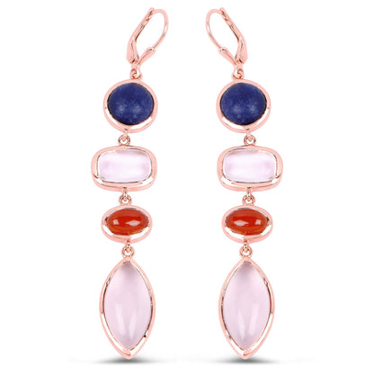 14K Rose Gold Plated 30.55 Carat Genuine Multi Stone .925 Sterling Silver Earrings
