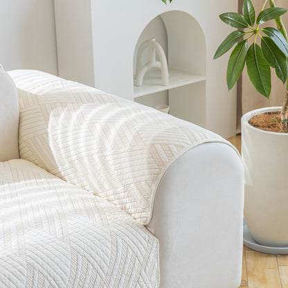 Quilted Geometric Cotton Sofa Cover, Non-Slip & Thick Padded Furniture Covers