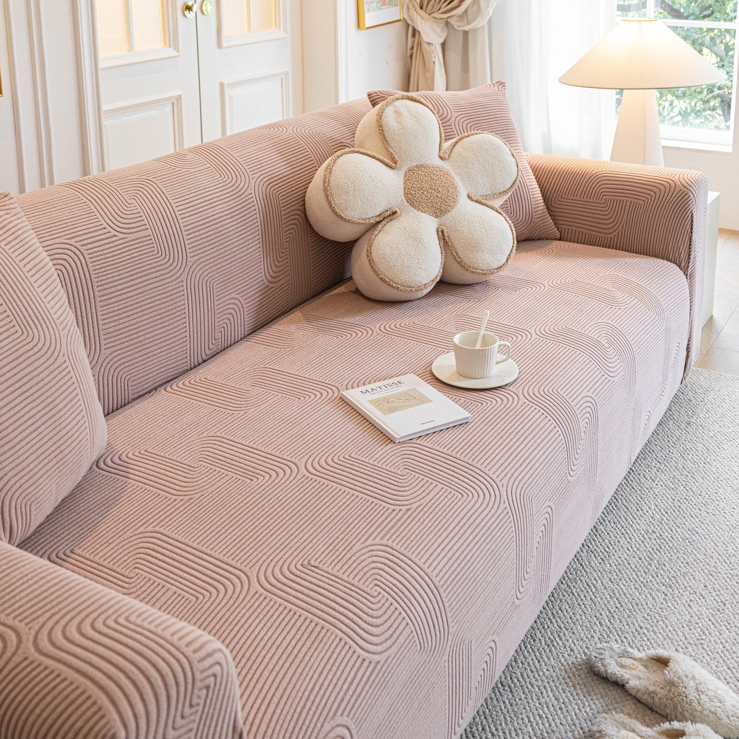 Modern Slipcovers Geometric Textured Stretchable Sofa Cover for Couch with Chaise