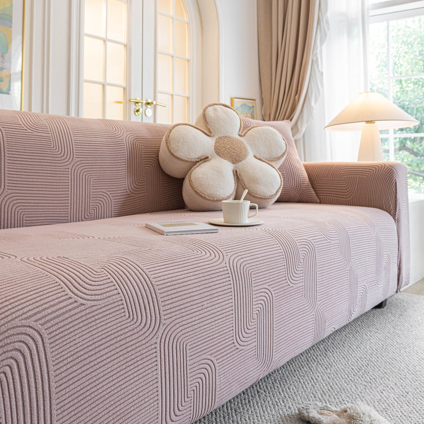 Modern Slipcovers Geometric Textured Stretchable Sofa Cover for Couch with Chaise