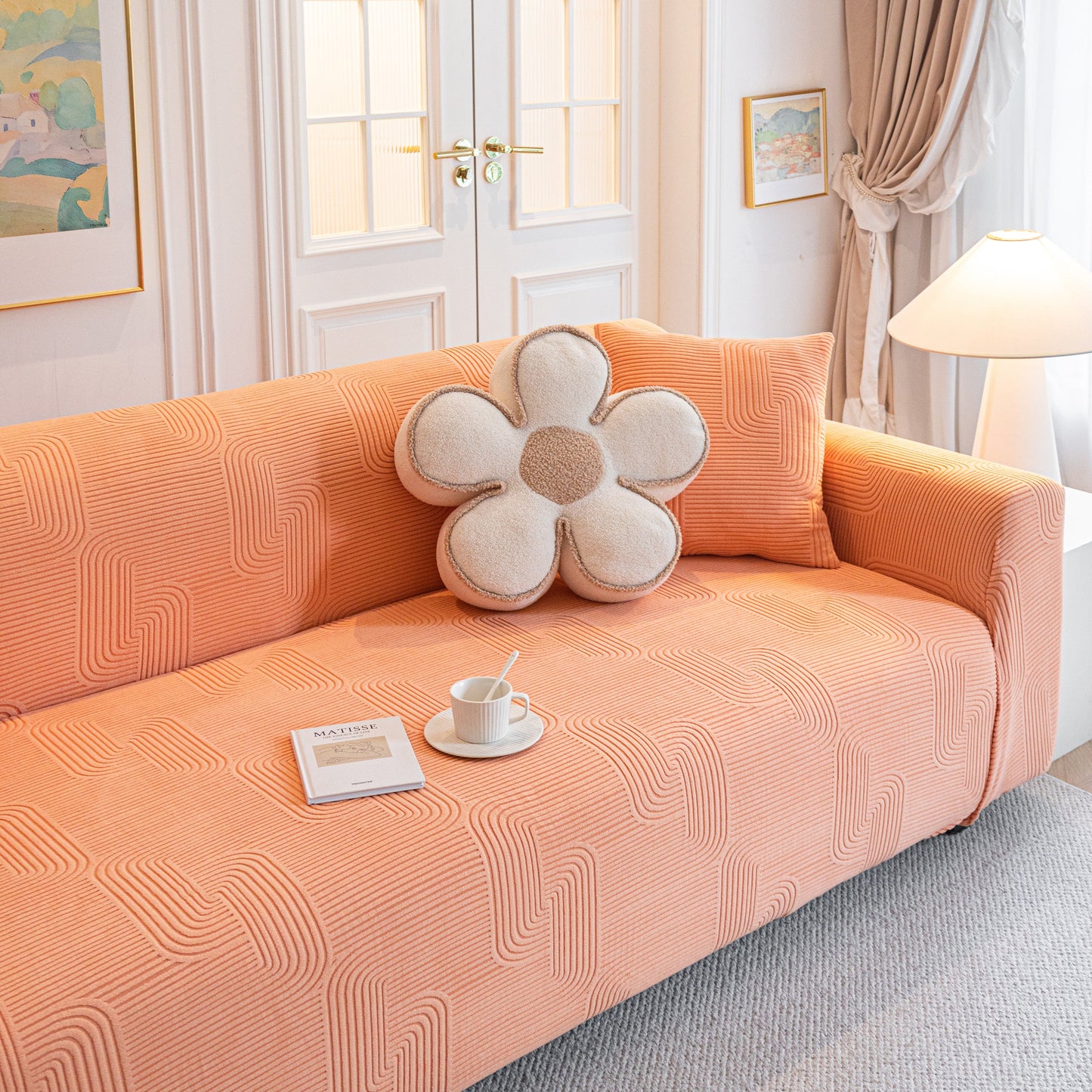 Modern Slipcovers Geometric Textured Stretchable Sofa Cover for Couch with Chaise