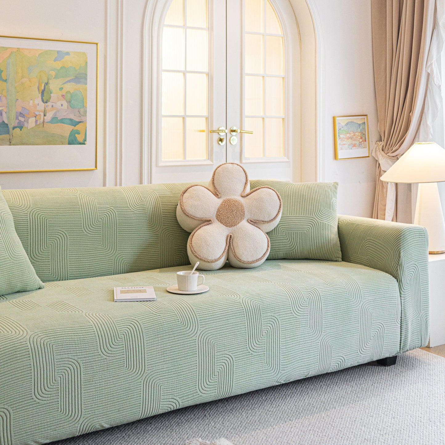 Modern Slipcovers Geometric Textured Stretchable Sofa Cover for Couch with Chaise