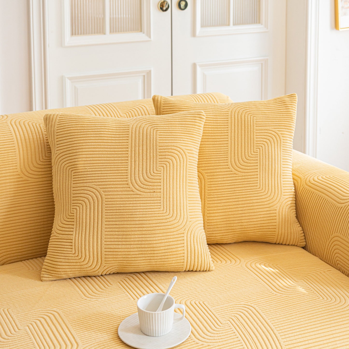 Modern Slipcovers Geometric Textured Stretchable Sofa Cover for Couch with Chaise