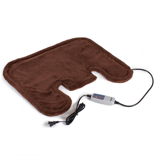 Therapeutic Heated Shoulder Neck Wrap Heating Pad w/ Magnetic Clasp - Brown